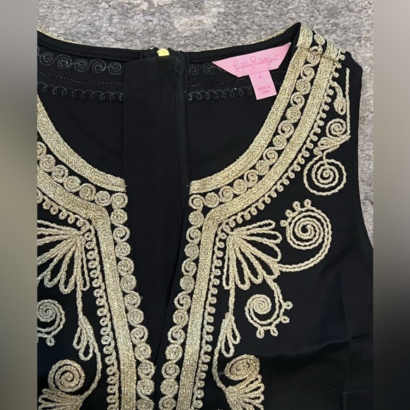 Like new Lilly Pulitzer Carlotta black shift dress with gold stitching details - Picture 6 of 9